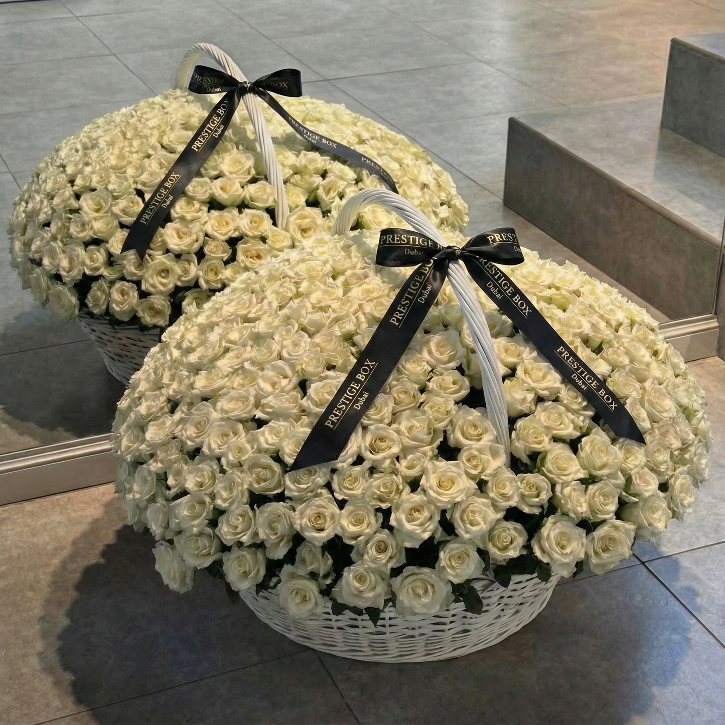 Premium White Roses Luxury Basket