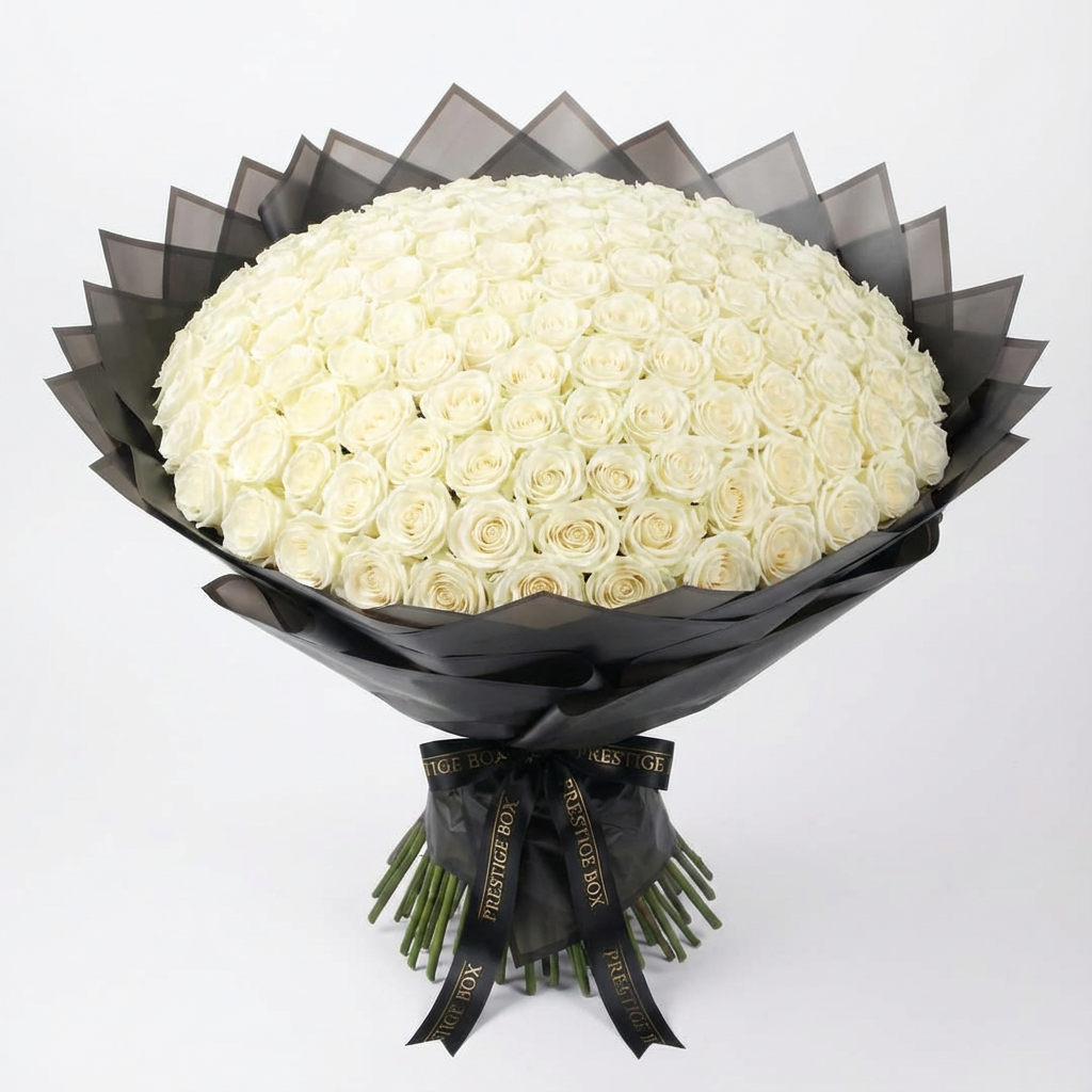 150 Premium White Roses Bouquet