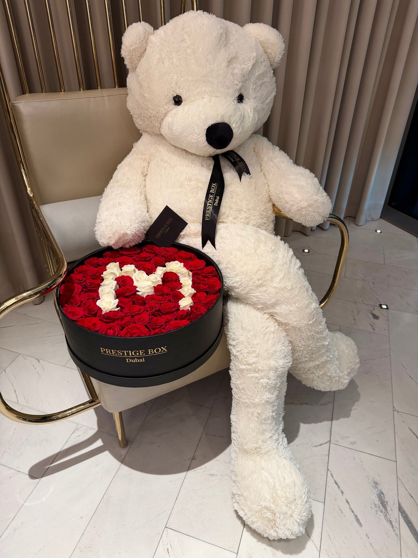 Large Full Rose Flower Box With Giant Teddy