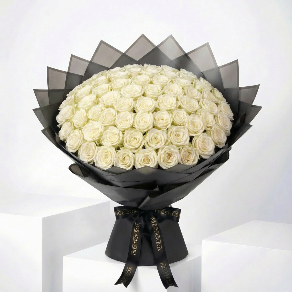 50 Premium White Roses Bouquet