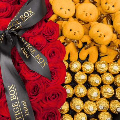 XLarge Round Rose Flower Box + Ferrero + Teddy Bears