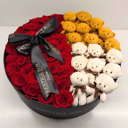 XLarge Round Rose Flower Box + Teddy Bears