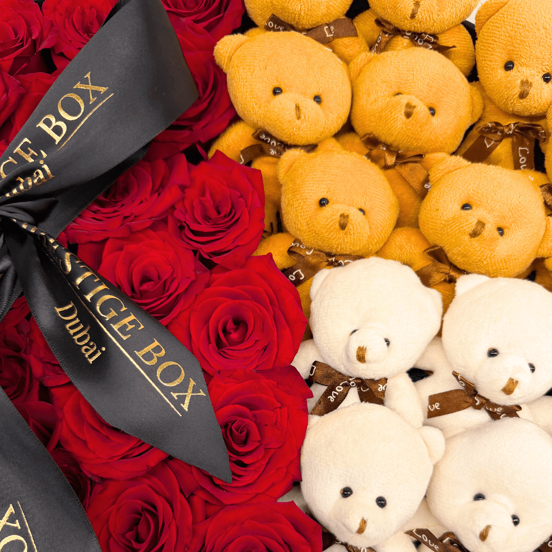 XLarge Round Rose Flower Box + Teddy Bears