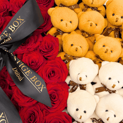 XLarge Round Rose Flower Box + Teddy Bears