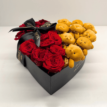 Heart Shape Rose Flower Box + Teddy Bears