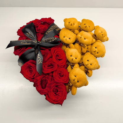 Heart Shape Rose Flower Box + Teddy Bears