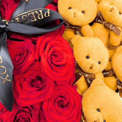 Heart Shape Rose Flower Box + Teddy Bears