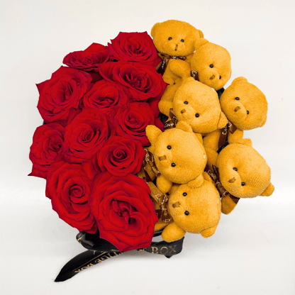 Small Round Rose Flower Box + Teddy Bears
