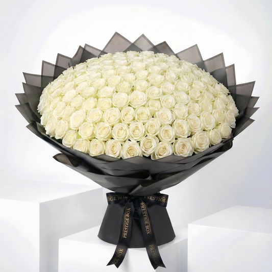 100 Premium White Roses Bouquet