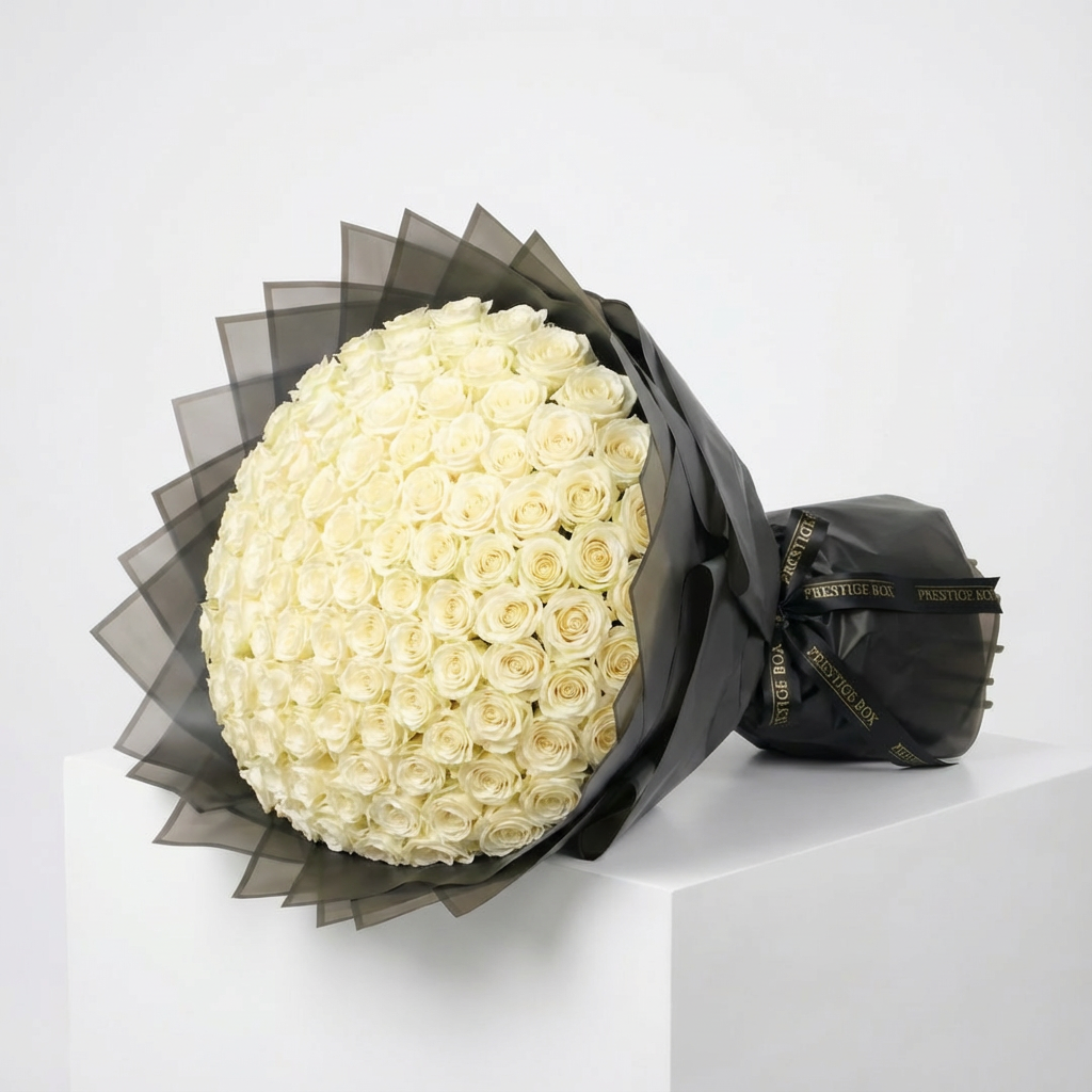 100 Premium White Roses Bouquet