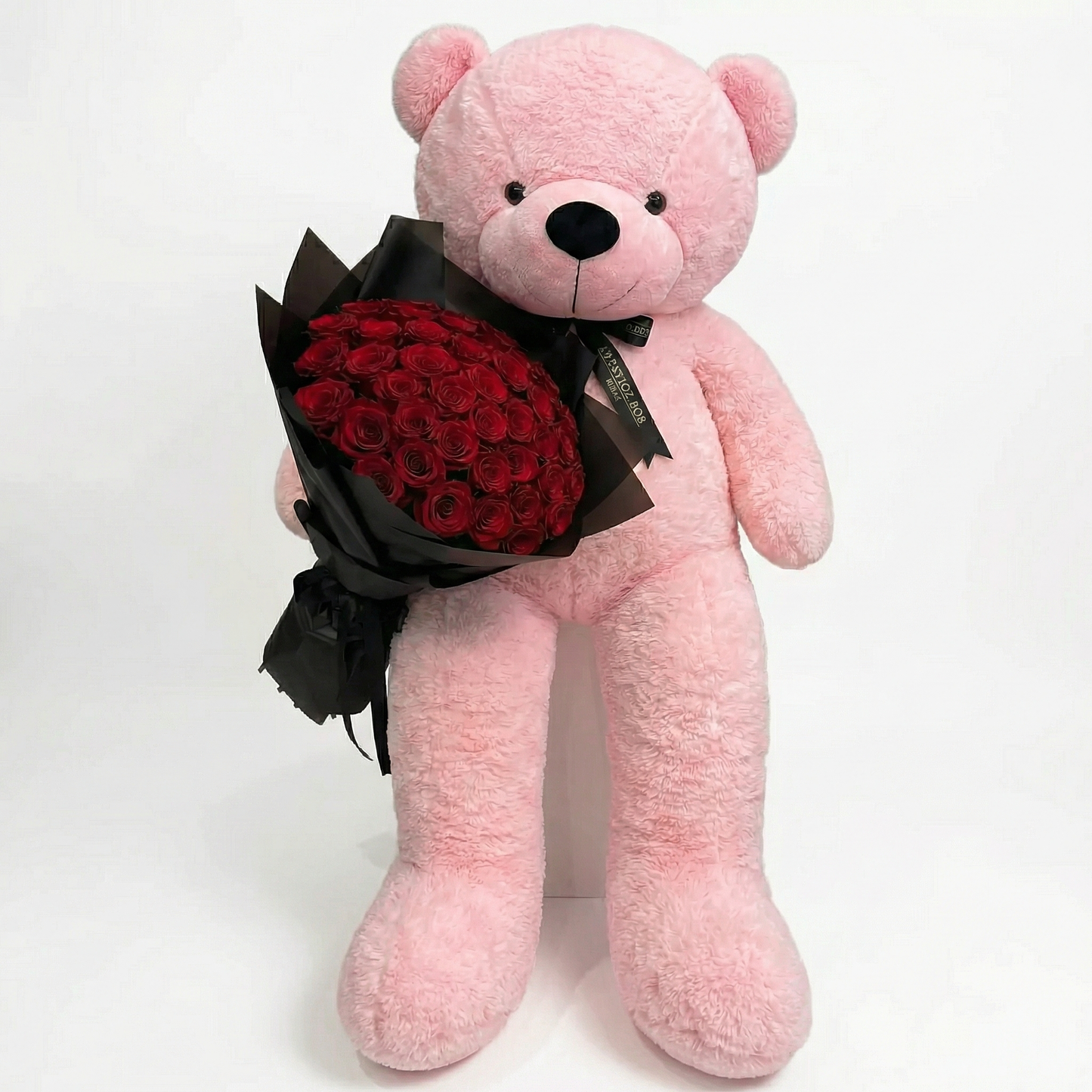 50 Premium Red Roses Bouquet With Giant Teddy