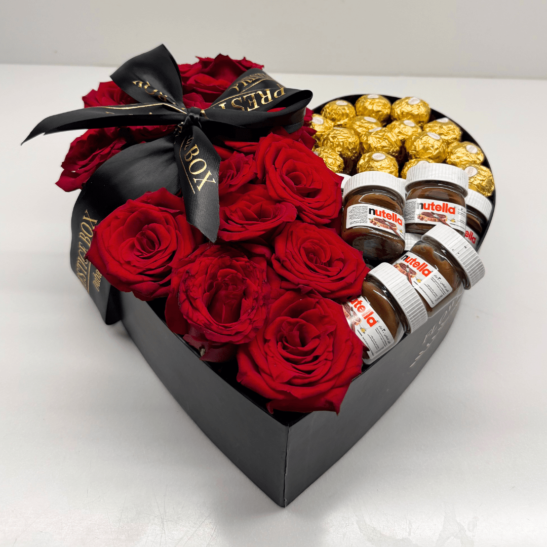 Heart Shape Rose Flower Box + Ferrero + Nutella