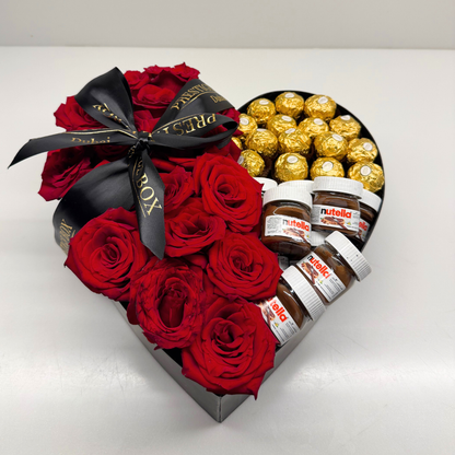 Heart Shape Rose Flower Box + Ferrero + Nutella