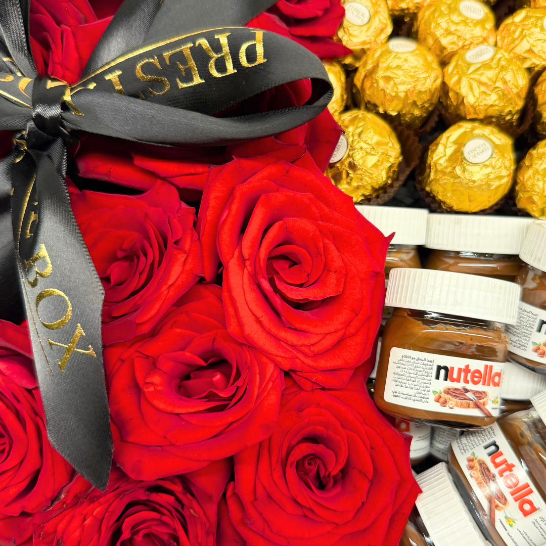 Heart Shape Rose Flower Box + Ferrero + Nutella